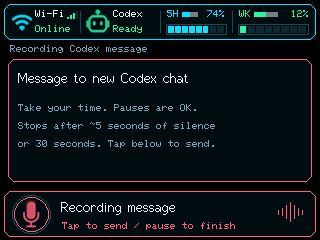 Firmware-rendered message recording panel